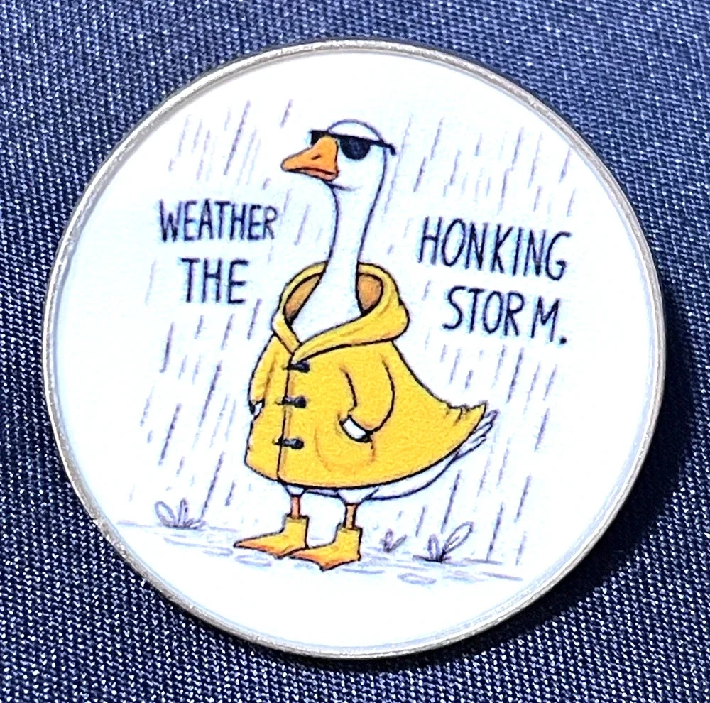 NWOT White Goose Lapel Pin Yellow Raincoat Weather The Honking Storm Rain Boots